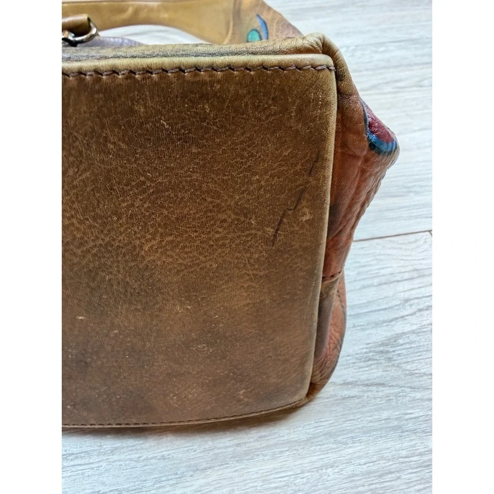 Anuschka Peackcock Bliss Leather Hand-painted Butterfly Floral Shoulder Hobo Bag